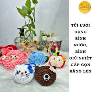 Túi đựng bình nước bình giữ nhiệt gấp gọn làm charm treo túi xách móc khóa tiện lợi bằng len