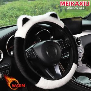 Car Steering Wheel Cover with Plush Universal Anti-Slip Elastic Cute Cat Ears Decor Car Accessories