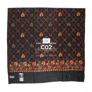 Sorban AJAY Kashmiri 18004 Putih Hitam Full Motif Sulam Timbul