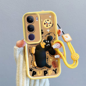 เคสโทรศัพท์ VIVO Y200 5G น่ารักตุ๊กตาการ์ตูนสามมิติเคสสายคล้องสั้นซิลิโคนป้องกันเลนส์กรอบนุ่ม2024