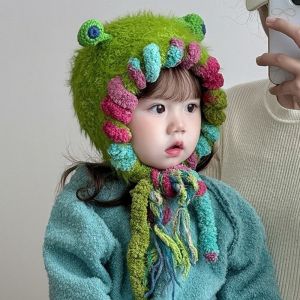 DOWNA Chống gió Mũ em bé Vải nhung mềm mại Làm dày Mũ mùa đông cho trẻ em Dễ thương Bảo vệ tai Mũ Bonnet cho trẻ em Trẻ em