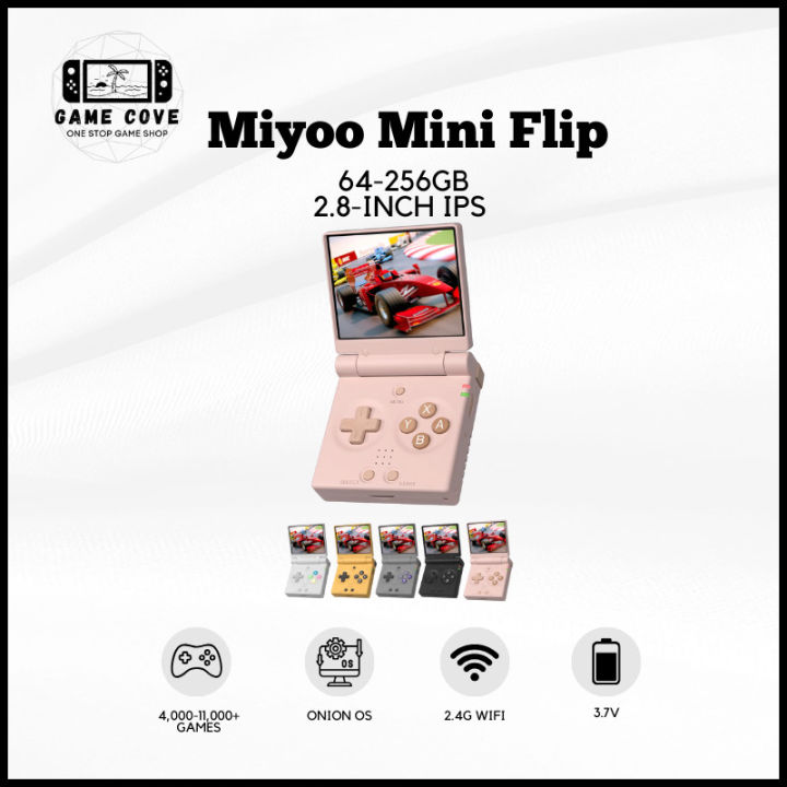 Whatsko Miyoo Mini Flip – Console Rétro Portable Pliante, écran IPS 2,8 Pouces, 4000+ Jeux, 16 émulateurs, Wi-Fi, 64 Go (gris)