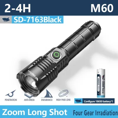 SENTER LED MINI SMILING SHARK SD-7163 M60 60W - CAHAYA TERANG - ZOOM LASER - JARAK JAUH - ALUMINIUM ALLOY - TYPE-C