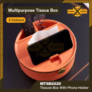 Multipurpose Tissue Box With Phone Holder Desk Organizer Round Tissue Box Cover Kotak Simpanan Tisu Cosmetic Organiser Box
