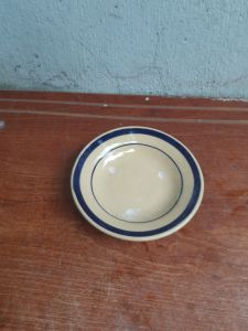 Set 5 đĩa gốm vẽ chỉ xanh viền miệng loai6 15 cm ( gốm sành thường )