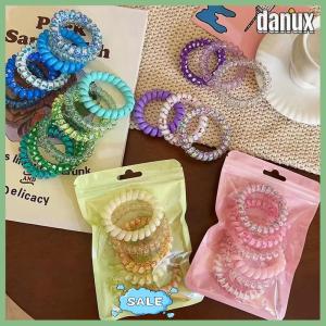 danux 6Pcs Candy Color Hair Rope Lady Summer Telephone Wire Elastic Hair Band Frosted Spiral Cord Rubber Hair Tie Stretch Headband