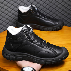 Mens casual outdoor sports shoes in the middle padded thickened leather cotton snow boots