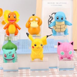6pcs Pokemon Cake Topper Anime Figure Pikachu Party Happy Birthday Pokemon Cake Decoration Supplies Ornaments Boy Kids Gift