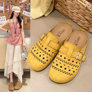 Free Shipping Ultra-Soft-Soled Hollowed-Out Half-Slipper Sandals For Women Summer 2026 New Style Breathable Slip-On Thick-Soled And With A Closed-Toe Design