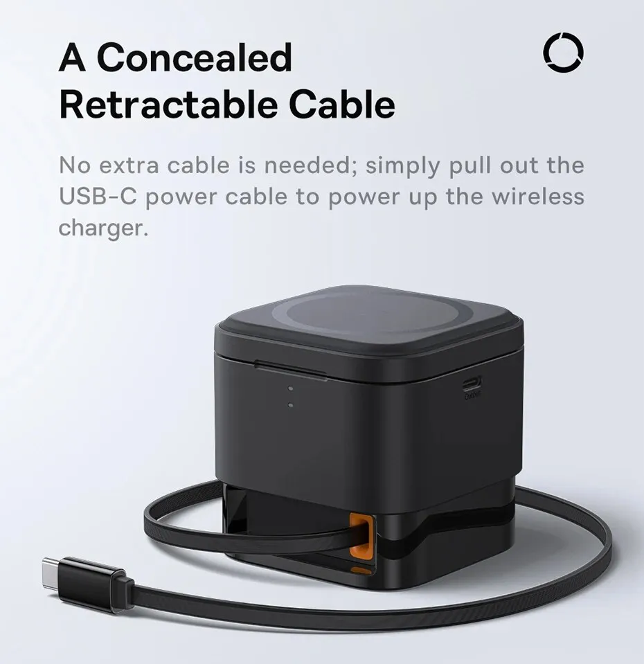 Baseus Magpro Wireless Charger 25W Qi Stand 15W Fast Charging Dock Station  with Retractable Cable for iPhone 16 15 14 13 12 Air-pod iWatch