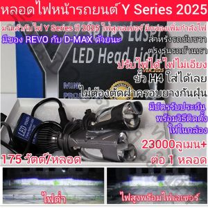 2 หลอดไฟหน้ารถยนต์ LED รุ่น Y series laser ล่าสุด 2025 มีรับประกัน มินิโปรเจคเตอร์แบบมีไฟสูงเลเซอร์ในตัว ไม่ต้องผ่าฝาครอบ กันน้ำกันฝุ่น