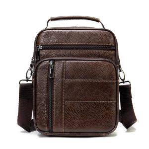 EDERN Genuine Leather Shoulder Bag for Men Retro Cowhide Messenger Bags Handbag Mens Vertical Crossbody Bag Large Capacity Casual Sling Bag