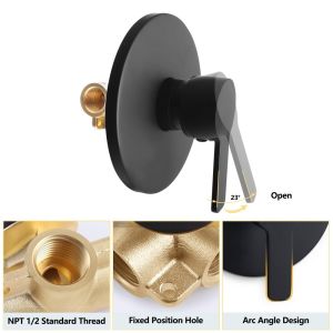 ETIONS Aluminum Alloy Wall Mount Shower Faucet Matte Black Brass Construction Shower Valve One-way Control Internal Thread Control Valve Bathroom Installation