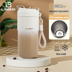 LINBAI Flask 550ml Stainless Steel Coffee Mug Insulated Tumbler Hot And Cold Vacuum Flask Water Bottle Drinking Cup
