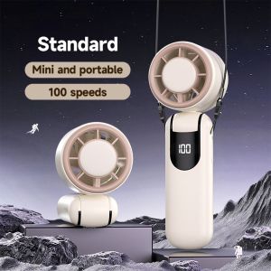 ICE Cooling Fan Protable Rechargeable Handheld 100Gears LED Display Foldable FN50 Mini Kipas可折叠桌面支架手持冰敷小风扇