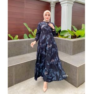 BLACK SHALDA DRESS GAMIS TWILL RAYON CANDI MEKAR GAMIS BATIK CAP PEKALONGAN