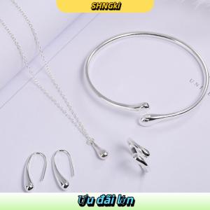 SHNGki 4Pcs Thời Trang Teardrop Trang Sức Set Cho Phụ Nữ Đơn Giản Nhẫn Vòng Cổ Vòng Tay Bông Tai Set Cho Tiệc Cưới Trang Sức