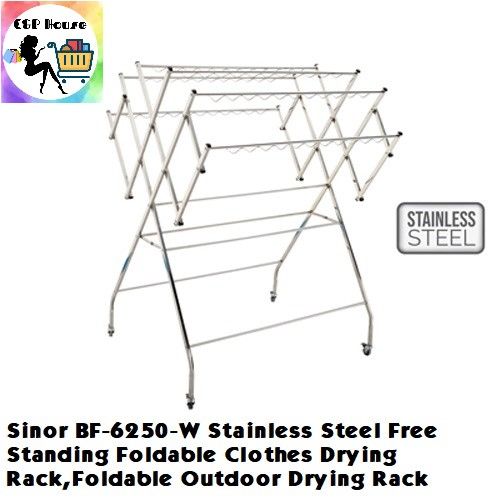 Sinor Rack Drying Sinor BF-6250-W Stainless Steel Free Standing Foldable Clothes Drying ...