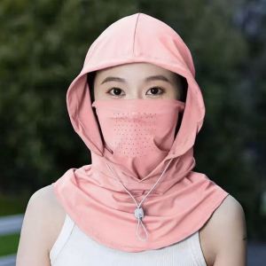 NOER Có thể điều chỉnh Mũ chống nắng bằng vải lụa băng Chống tia cực tím Thoáng khí Mũ che nắng Thời trang với Shawl Mũ trùm đầu có nạ Thể thao ngoài trời