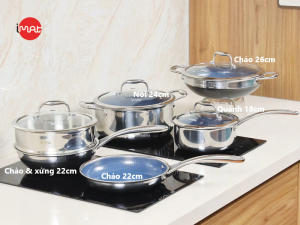 Bộ 5 nồi chảo iMat Hybrid Blackcube phủ chống dính gốm - Ceramic lòng xanh