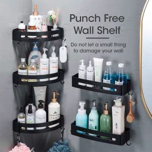QQ Bathroom Shelf Bathroom Accessories Bathroom Rack Shower Storage Toilet Rack Black Corner Shelves Wall Mounted [F22]