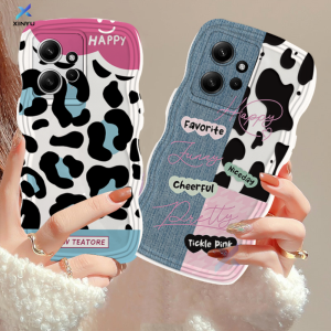 Xinyu Casing hp Redmi Note 12 4G Note 12 Pro Note 11S 11 Pro Redmi A2 A1 Redmi 10 2022 10C 10A 9A 9C 9T Note 10 5G Note 10S Note 9 Note 9 Pro Note 8 Corak Denim Pinggir Gelombang Leopard Splicing Leopard Cow Print Case