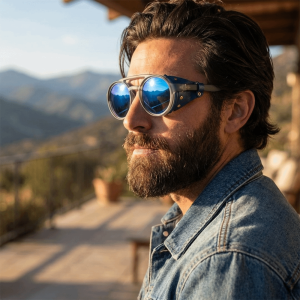 CHDHALTD Anti Wind Retro Round Glasses Polarizing Night Vision Leather Side Steampunk Sunglasses Classic Circular Frame Vintage Outdoors