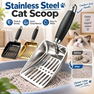 Stainless Steel Cat Litter Scoop Heavy Duty Metal Cat Litter Scoop Thickened Durable Scoop Bentonite And Tofu Cat Litter Pet Cleaning Tool