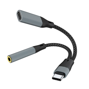 2 in 1 USB C to 3.5mm Headsets Adapter and Compatible for Type C Gadgets PD60W Fast Charging Dongle Cable Cord