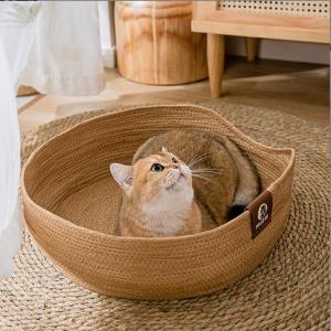 Cat Bed Basket Nest Thread Woven Cat Bed Big Round Cat Woven Basket Bed Cat Scratching Bed Cat Rope Bed Nest Durable Pet Bed Basket