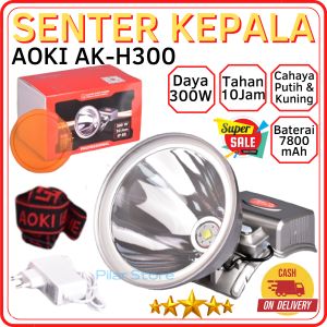 Senter Kepala Led 300W - Senter kepala Anti Air 300W Senter Sorot Led Super Terang - Senter Kepala LED Aoki AK-H300 Cahaya Putih dan Kuning 300Watt - Headlamp AOKI AK H300- Dilengkapi Lensa Kuning Anti Kabut Rechargeable Tahan 10 Jam~PLS