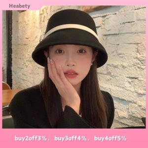 Heabety Autumn Winter French Bow Bucket Hat Women Sweet Felt Hat With Folded Shape