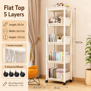 DINEEASY Bookshelf Organizer with Wheels Mobile Book Storage Rack for Home Office Bedroom Study Room Organization