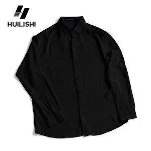 Huilishi [100% Linen] Old Money Style Summer Cool Breathable Long-Sleeve Shirt Mens Loose Solid Color Commute Casual Shirt