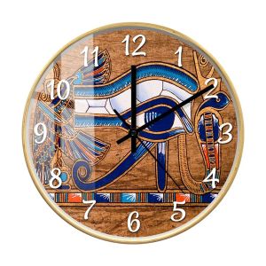 xpkQ Egyption Symbol Eye Of Horus Papyrus Retro Wall Clock Wedjet Eye Seeing Ra Ankh Goddess Eye Egyptian Home Decor Clock Wall Watch 8K3Q7