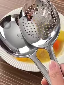 Stainless Steel Short Handle Serving Spoon / Slotted Ladle Large Head Soup Spoon Restaurant Food Serving Utensil for Noodle Scooping
