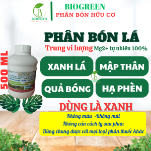 Phân bón trung vi lượng siêu magie biogreen giúp cây trồng hấp thụ dinh dưỡnghạ phèn cho đấtlá xanhmập thân trị vàng đỏ lágân xanh trên cây rau màuhoacây cảnh bonsaicây ăn quảsầu riêngcây lương thực chai 1 lít