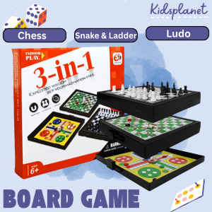 3 in 1 Board Game Chess Ludo Snakes & Ladders Magnetic Foldable Kids Toy Set/Game Board 3 Dalam 1
