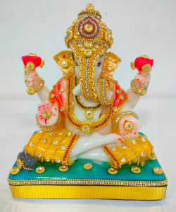 Traditional Resin Ganesha Idol for Ganesh Chaturthi | Ganesh Murti for Pooja Home Temple & Festive Decor (Pack of 1 | Size - 7×6 Inches)