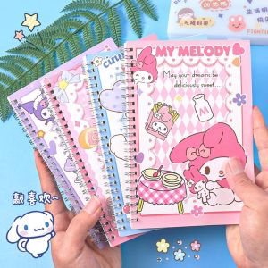 Sanrio Coil Book Portable Notebook Cartoon Kuromi Diary Book Kawaii Cinnamoroll Mymelody Girl Cute Stationery Color Anime Gift for Kids