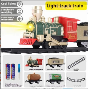 รถไฟฟ้าจำลองรถไฟไอน้ำย้อนยุค ของเล่นรถไฟความเร็วสูงสำหรับเด็ก ชุดของขวัญคริสต์มาส