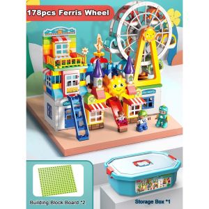 SG Ready Stock Feelo Large Particle Building Blocks Ferris Wheel Slide Theme Playground Splicing