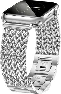 JR.DM Silver Bracelet Band for Women Compatible with Watch 38mm 40mm 41mm 42mm (S10/11) Designer Stainless Steel Metal Chain Dressy Strap for iWatch Series 11/10/9/8/7/6/5/4/SE/3/2/1