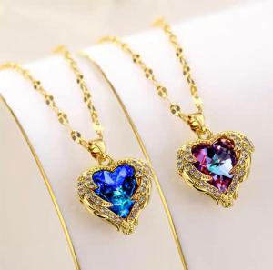Kalung Titanium Wanita Anti Karat Korean Style Impor Quality Liontin Permata Pelangi