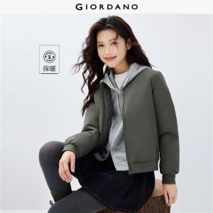 GIORDANO Women Bomber Jackets Waterproof Quilted Lining Bomber Jackets Stand Collar Solid Color Casual Bomber Jackets 13372829