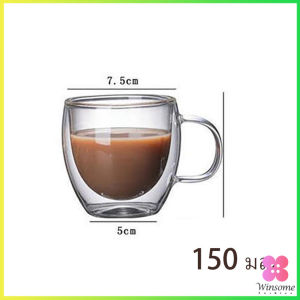 Winsome แก้วกาแฟทนความร้อนสองชั้น ถ้วยใส ถ้วยเครื่องดื่มน้ำร้อน น้ำเย็น  glass