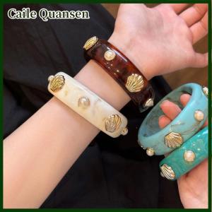 Caile กำไลข้อมือเรซินสไตล์โบฮีเมียนสำหรับผู้หญิงกำไลข้อมือวินเทจทรงเรขาคณิตแฟชั่นหรูหรา