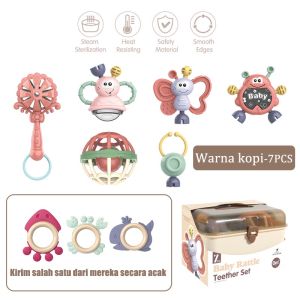 7pcs Kotak Bayi Teether Mainan/ Mainan Kerincingan Bayi/ Mainan Teether Bayi/Teething Kit Mainan/ Mainan Edukasi / Mainan Bayi 6 Bulan