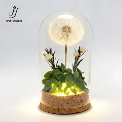 【Local Seller】Dandelion Preserved Flower Glass Dome Romantic Luxury Gift for Birthday Anniversary & Home Décor