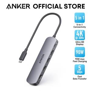 Anker 5-in-1 USB C Hub 90W PD 4K/30Hz HDMI with USB 3.0 Data Ports Compact USB Hub Adapter for MacBook Dell XPS and more A8357